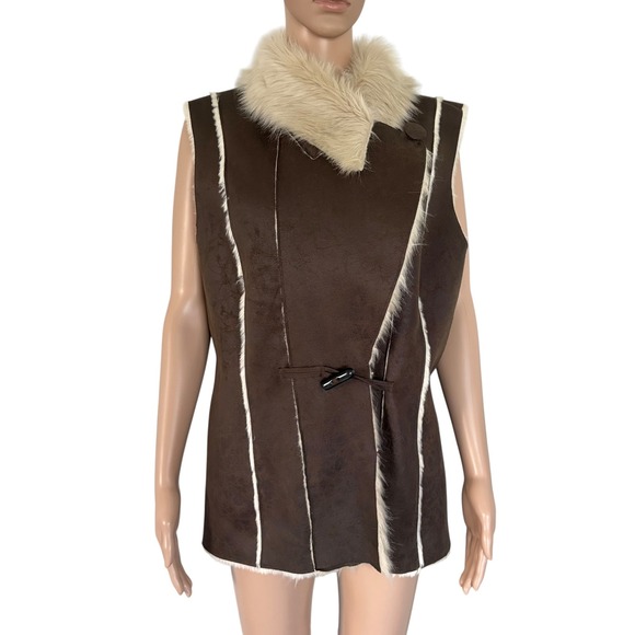 INC International Concepts Jackets & Blazers - INC International Concepts Y2K Brown Faux Suede Fur Vest L Penny Lane Afghan